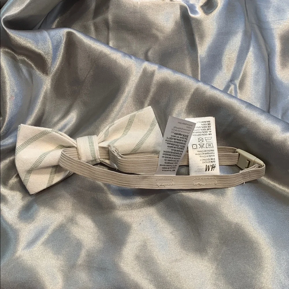 🌹 Boys H&M • Cream Bow Tie with Light Green Diagonal Stripes - EUC